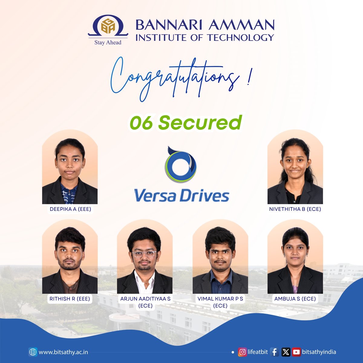 Bitsathyindia's tweet photo. Excellence in Motion!
06 of our bright minds have secured placements at #VersaDrives
As #engineering preferences trend toward core specialization, BIT Sathy continues to lead the way.
#bitsathy #EngineeringPlacements #TechTalent #Career #placements #lifeatbit #excellence https://t.co/mWLzA2b93E