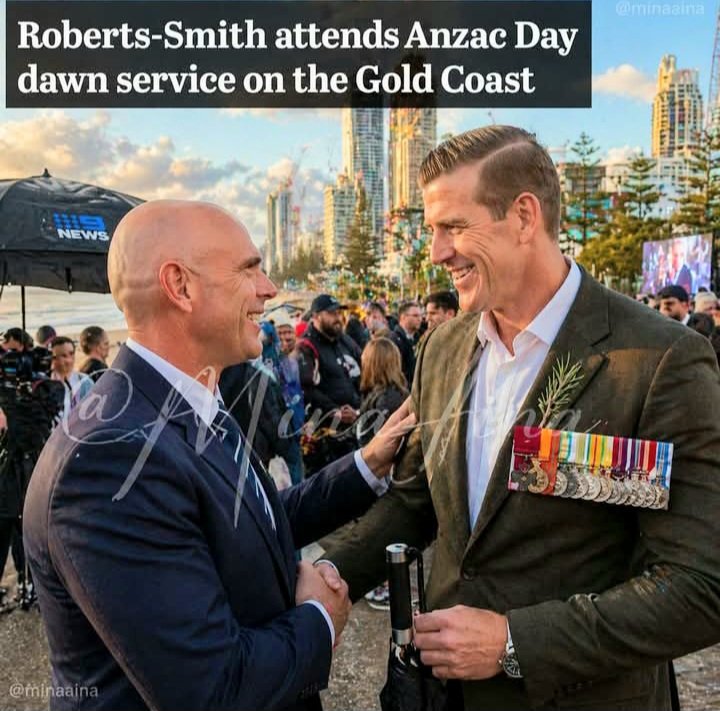 JimThom90458694's tweet image. A warm and respectful moment as two figures share a conversation and handshake during the Anzac Day dawn service on the Gold Coast, reflecting unity and appreciation for those who have served.
#AnzacDay #GoldCoast #LestWeForget