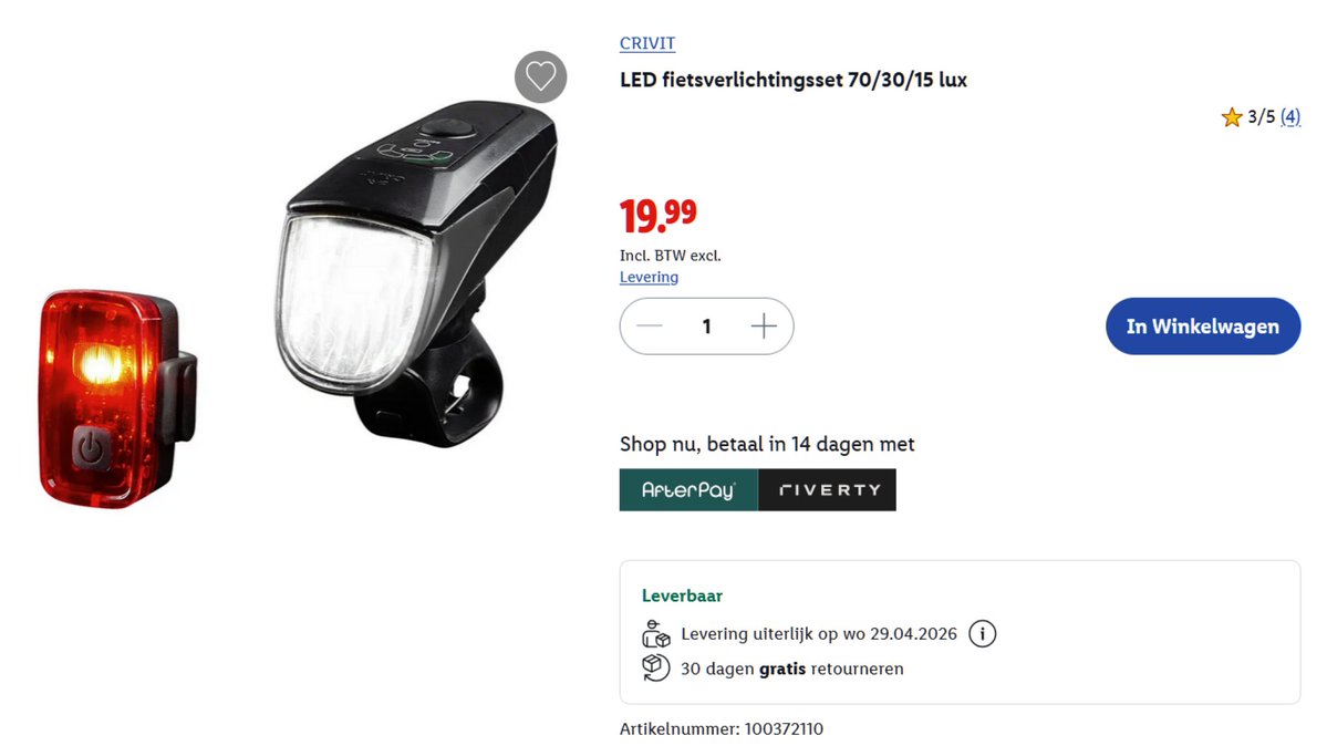 Core2Et's tweet image. Wie fietsverlichting wil kopen, vermijdt Lidl. Hun set komt met een achterlicht waar alleen een obscuur kabeltje in past. "Met USB-C-aansluiting" is misleidend, dat geldt enkel voor de koplamp. Verder zit de rubberen afsluiting los. Waardeloos produkt. #miskoop #Lidl