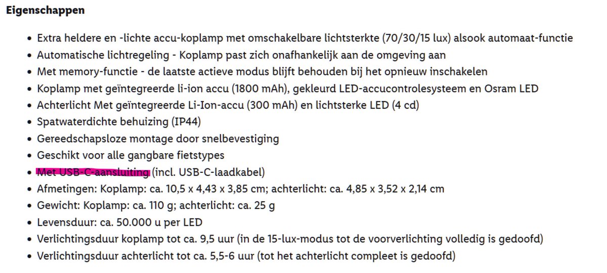 Core2Et's tweet image. Wie fietsverlichting wil kopen, vermijdt Lidl. Hun set komt met een achterlicht waar alleen een obscuur kabeltje in past. "Met USB-C-aansluiting" is misleidend, dat geldt enkel voor de koplamp. Verder zit de rubberen afsluiting los. Waardeloos produkt. #miskoop #Lidl