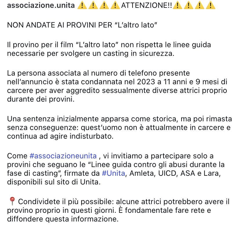 ATTENZIONE! NON ANDATE AI PROVINI PER IL FILM “L’ALTRO LATO”