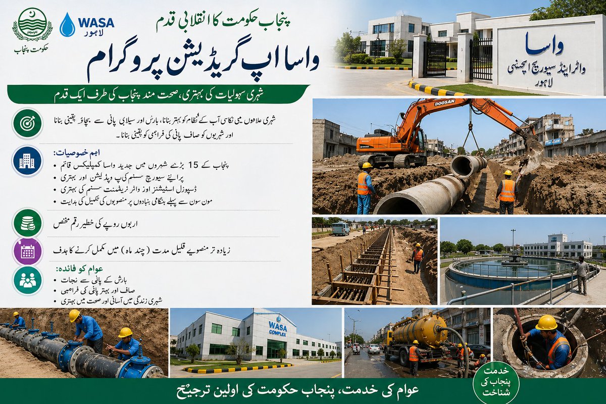 ZainAlimanager's tweet image. پنجاب حکومت کا WASA اپگریڈیشن پروگرام شہری ترقی کی جانب ایک انقلابی قدم ہے۔ 15 شہروں میں جدید سیوریج اور واٹر سسٹم کی بہتری سے عوام کو ریلیف ملے گا اور مون سون میں مسائل کم ہوں گے۔ عملی اقدامات ہی اصل خدمت ہیں۔
#Punjab #Development