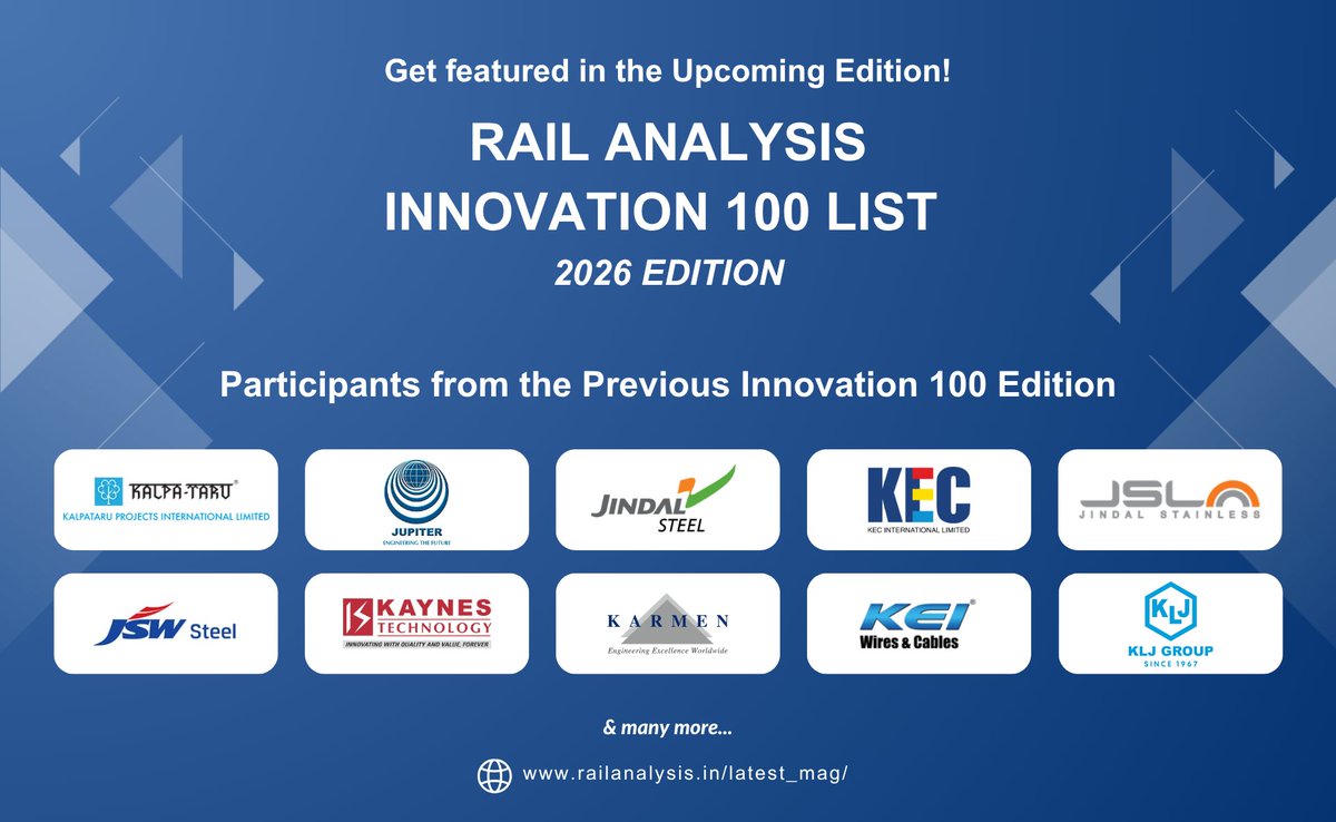 RailAnalysis's tweet image. The Rail Analysis Innovation 100 List – 2026 Edition is coming soon.

Showcase your innovation, gain industry-wide visibility, and stand alongside the leading organizations shaping the future of rail and mobility.

#RailAnalysis #Innovation100 #RailInnovation #Mobility #Rail