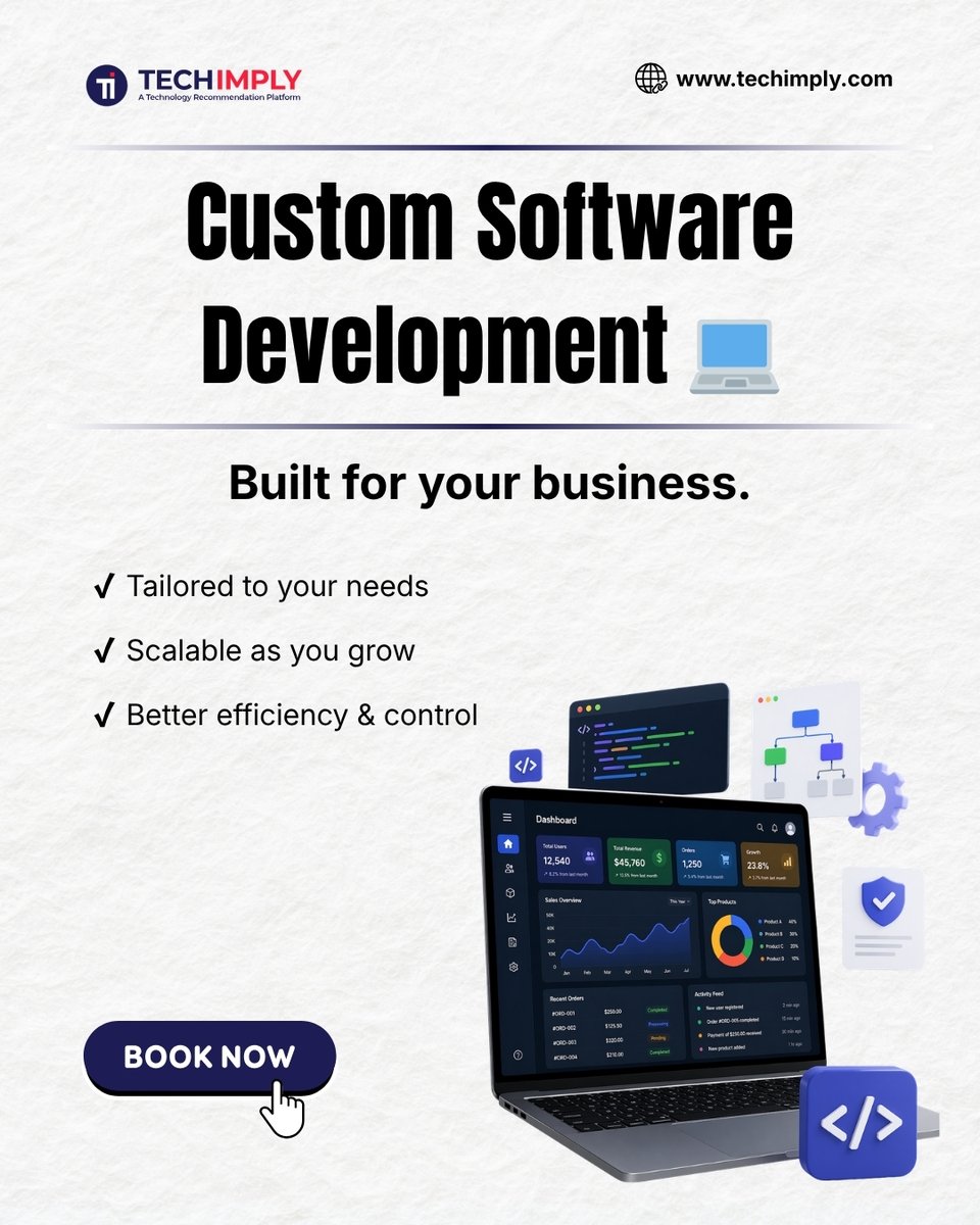 Techimply1's tweet image. Your business isn’t generic, your software shouldn’t be either 💻  ✔ Built exactly the way your business techimply.com/software/custo…  #CustomSoftware #SoftwareDevelopment 
#BusinessSolutions #TechSolutions #DigitalTransformation 🚀