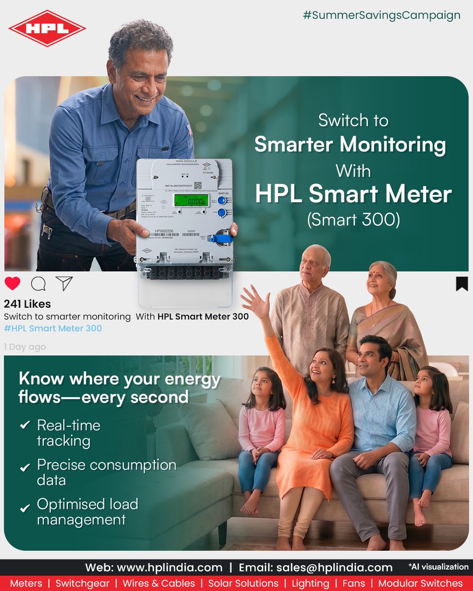 HPL_Official's tweet image. Summer shouldn’t spike your bill ☀️⚡
Track smarter, use better, and stay in control of every unit. Comfort stays, waste goes.

#SmartEnergy #EnergyEfficiency #SmartMetering #PowerManagement #HPLIndia