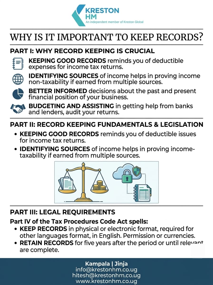 KrestonHMUg's tweet image. Ever wonder why record-keeping is such a big deal? It’s the difference between a smooth tax season and a financial headache. From income statements to utility bills, every document tells the story of your success.  #RecordKeeping #TaxSeason #Accounting #Uganda #KrestonHM