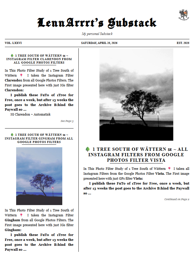 MiniUtbildning's tweet image. 🌳 1 Tree South of Wättern 🇸🇪 ~ all @instagram Filters from @googlephotos  Filter Vista ( #BW )
a PhotoEssay, album 74 | (txt: English 🇬🇧)

open.substack.com/pub/lennarrrt/…

#1Tree #ToC mellyrn.se/futo/
📰  substackprint.com