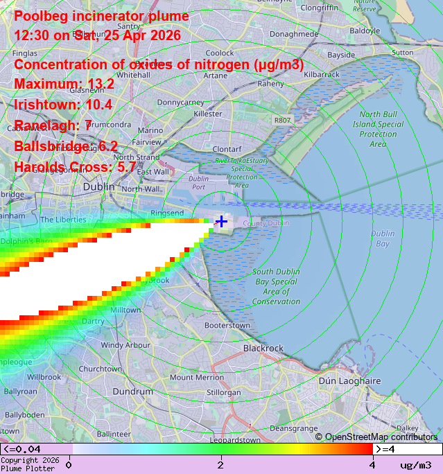 plumeplotter's tweet photo. Latest Poolbeg incinerator plume plot, 12:30 25/04/26 #Irishtown #Ranelagh #Ballsbridge https://t.co/poGzwjcygJ https://t.co/ZfOcGZBtr6