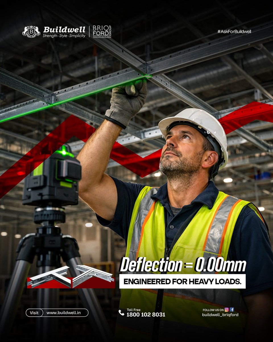 buildwell_india's tweet image. When precision meets strength, sag doesn’t stand a chance.

Buildwell ceiling systems — engineered for heavy loads, built for zero deflection.

Measure it. Trust it. Forget it.

#Buildwell #CeilingSystem #ZeroDeflection #EngineeredStrength #AskForBuildwell