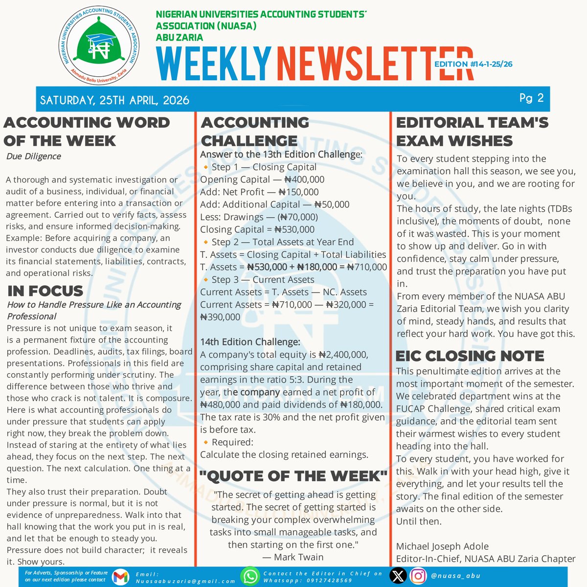 NUASA_ABU's tweet photo. 25-04-2026
Our Penultimate Weekly Newsletter for the semester. https://t.co/cZZywKhudu