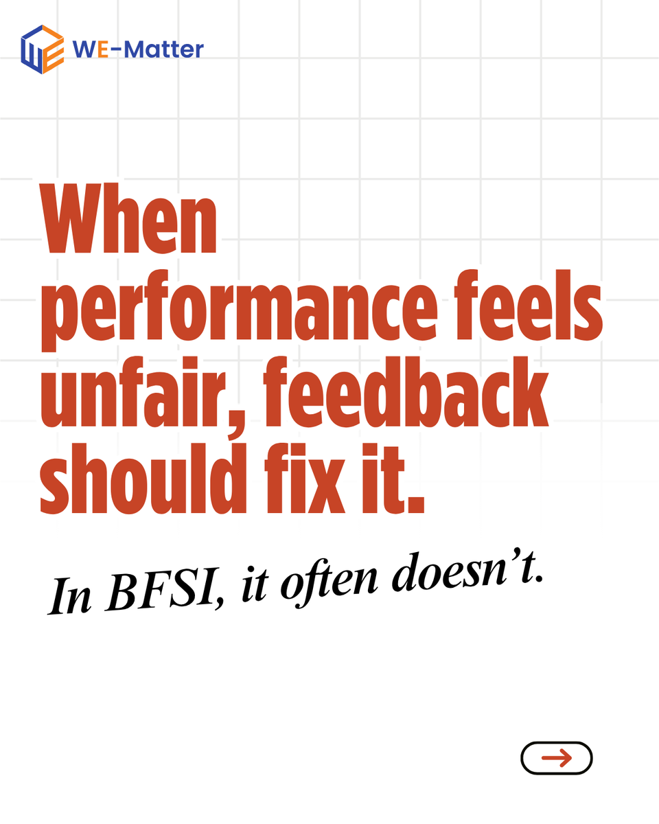 Wematter_global's tweet image. When performance feels unfair, feedback should fix it, but in BFSI, it often doesn’t.  
Late, generic, appraisal-only feedback fails to guide improvement. Gaps repeat, frustration grows, and nothing changes. 

we-matter.com/en

#BFSI #ContinuousFeedback #EmployeeEngagement