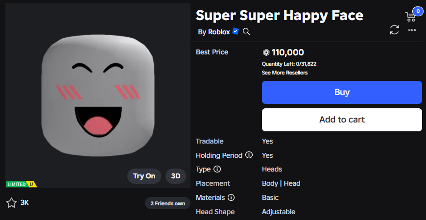 Ran_RBX's tweet image. At this point, Super super happy face could literally go under 100k at this point! It's still lowering! 😭 #roblox