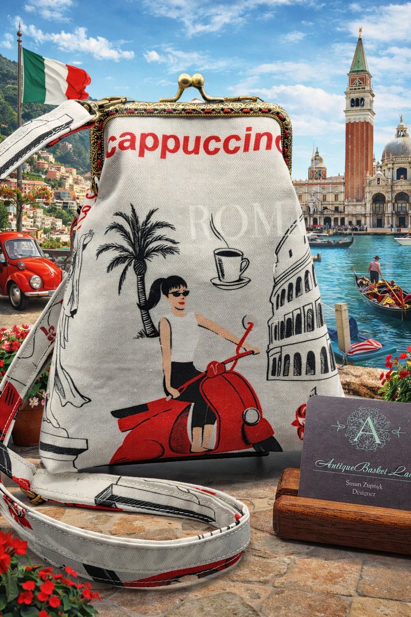 Antiquebasket's tweet photo. Italian Travel Print Snap Crossbody Bag, Kiss Lock Phone Purse by Antiquebasketlady 
 https://t.co/atLUGHTDLi via @Etsy   #CrossbodyBag #ItalianStyle #EuropeanVibes #TravelLight #HandmadePurse #VintageStyle #KissLockPurse #EverydayBag  #Antiquebasketlady https://t.co/nefPXr4MRP