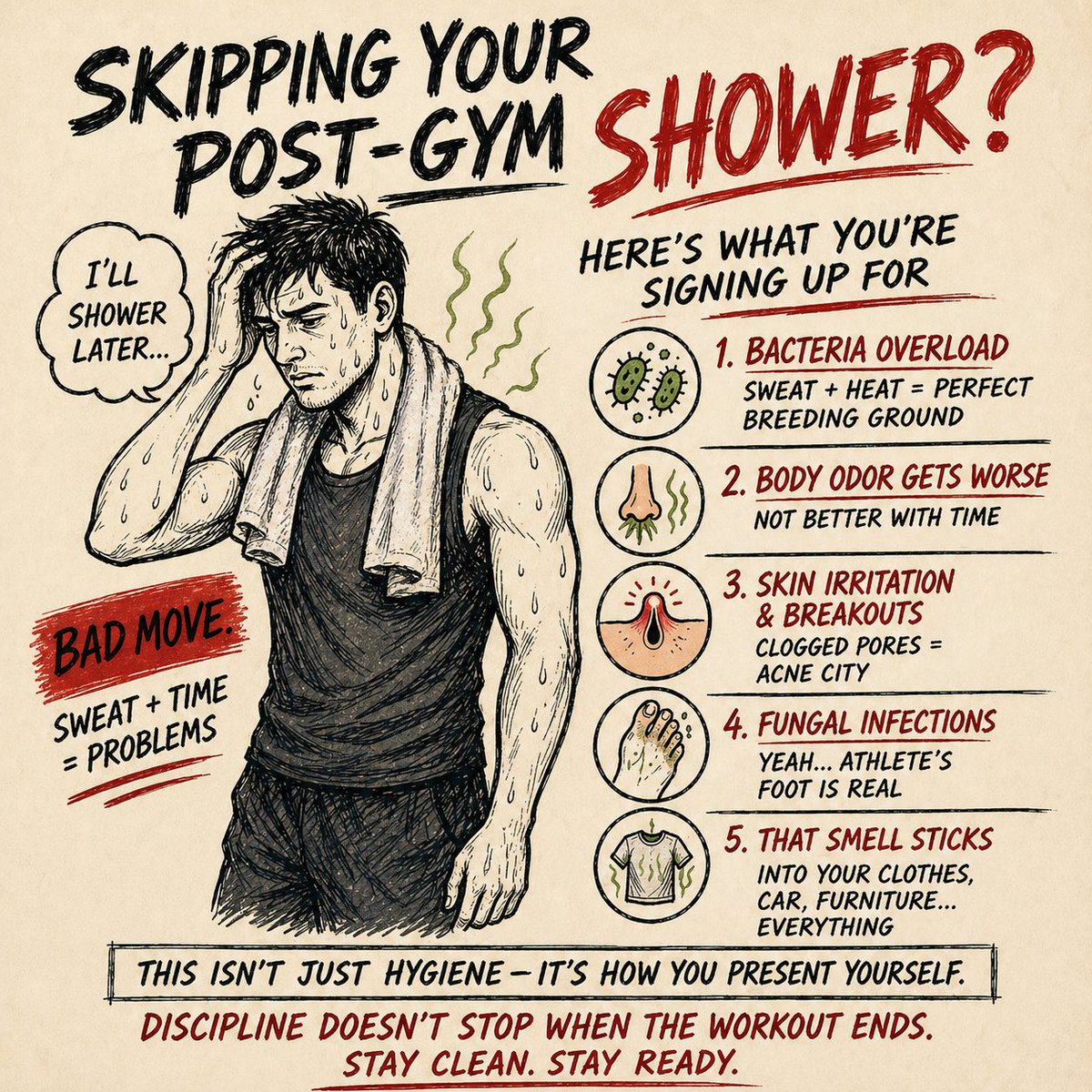 tigerfitnesscom's tweet image. You lifted… but skipped the shower? 😬

Don’t be that guy!

To be honest, some of you could use a pre-game shower 🤮

#MensHygiene #GymLife #StayFresh #PostWorkout #Discipline