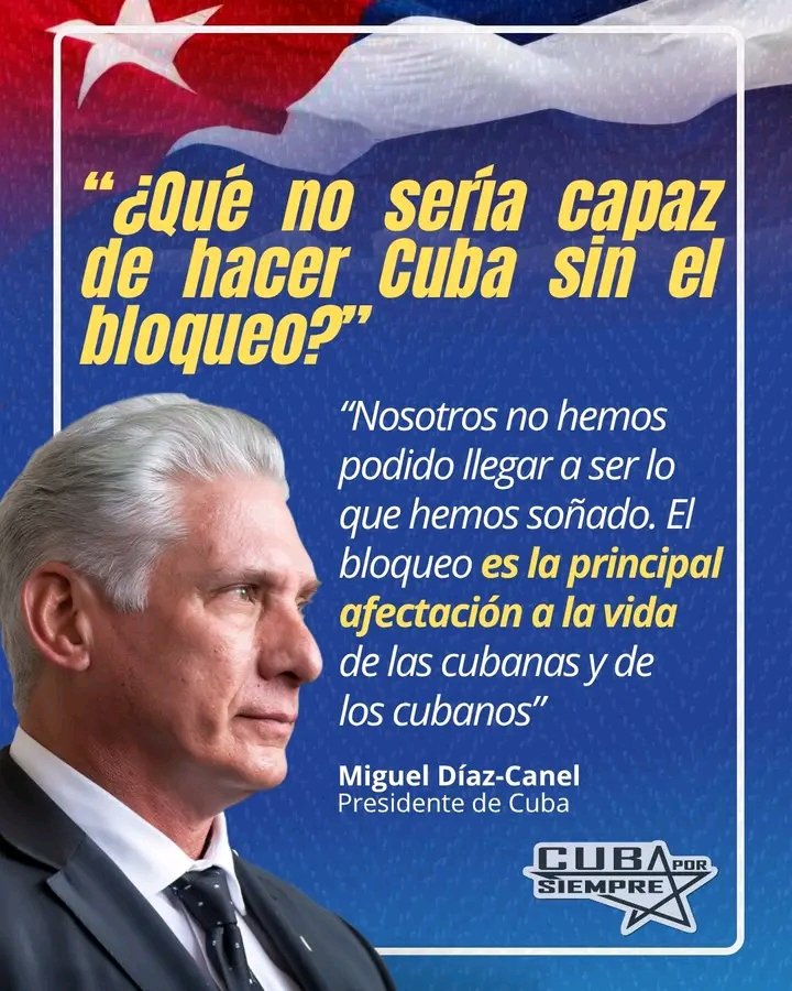 “El bloqueo es la principal afectación a la vida de las cubanas y de los cubanos”, afirmó Díaz-Canel, al tiempo que cuestionó cuánto más podría hacer la nación caribeña si se eliminara esa barrera injusta y criminal.  #YoSigoAMíPresidente  #MatancerosEnVictoria #CubaSeDefiende