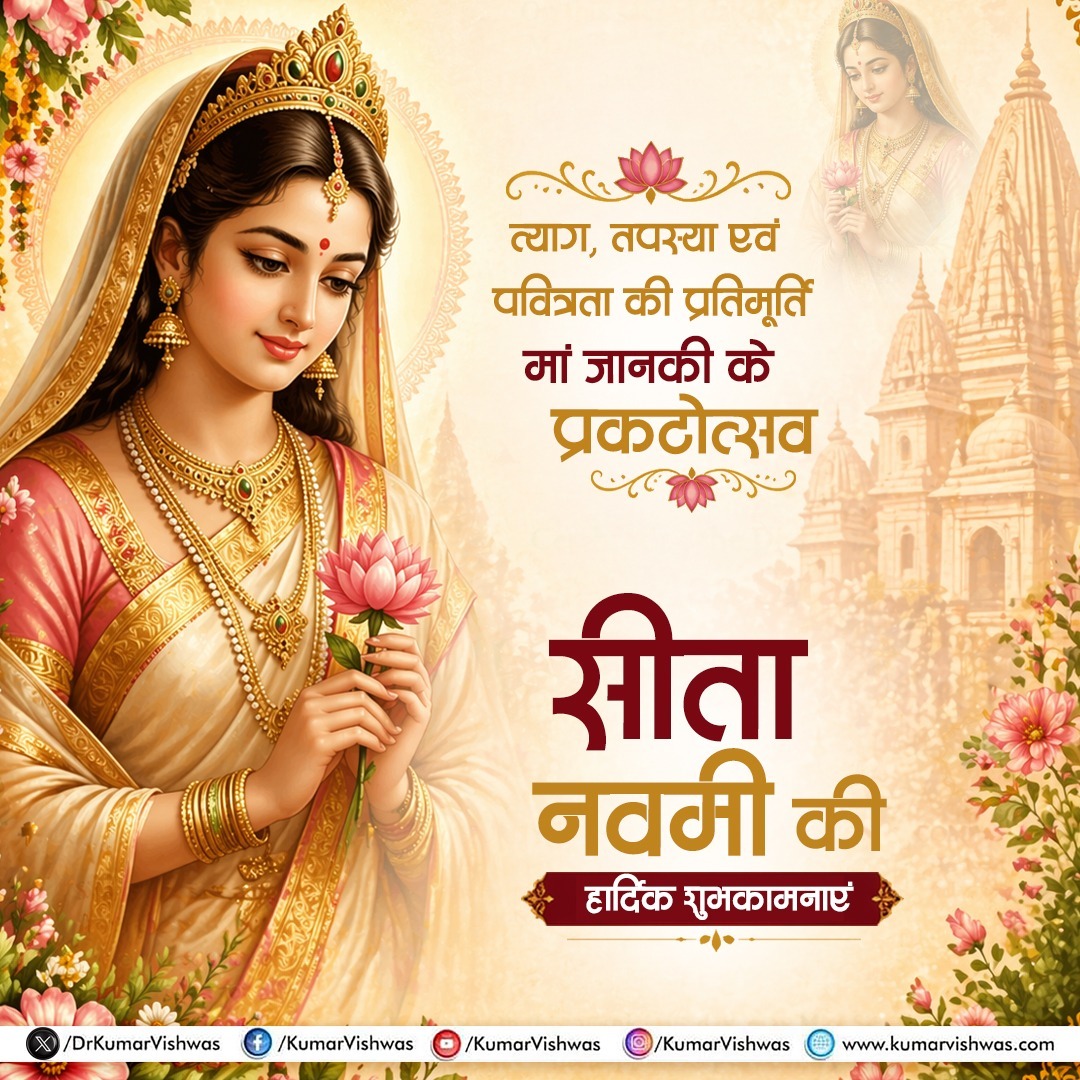 PushpaDevi22's tweet photo. धैर्य, त्याग और आदर्श नारीत्व की प्रतीक माता सीता के जन्मोत्सव पर शुभकामनाएं।
सीता नवमी मंगलमय हो 🙏 https://t.co/Sdn18qjWL7