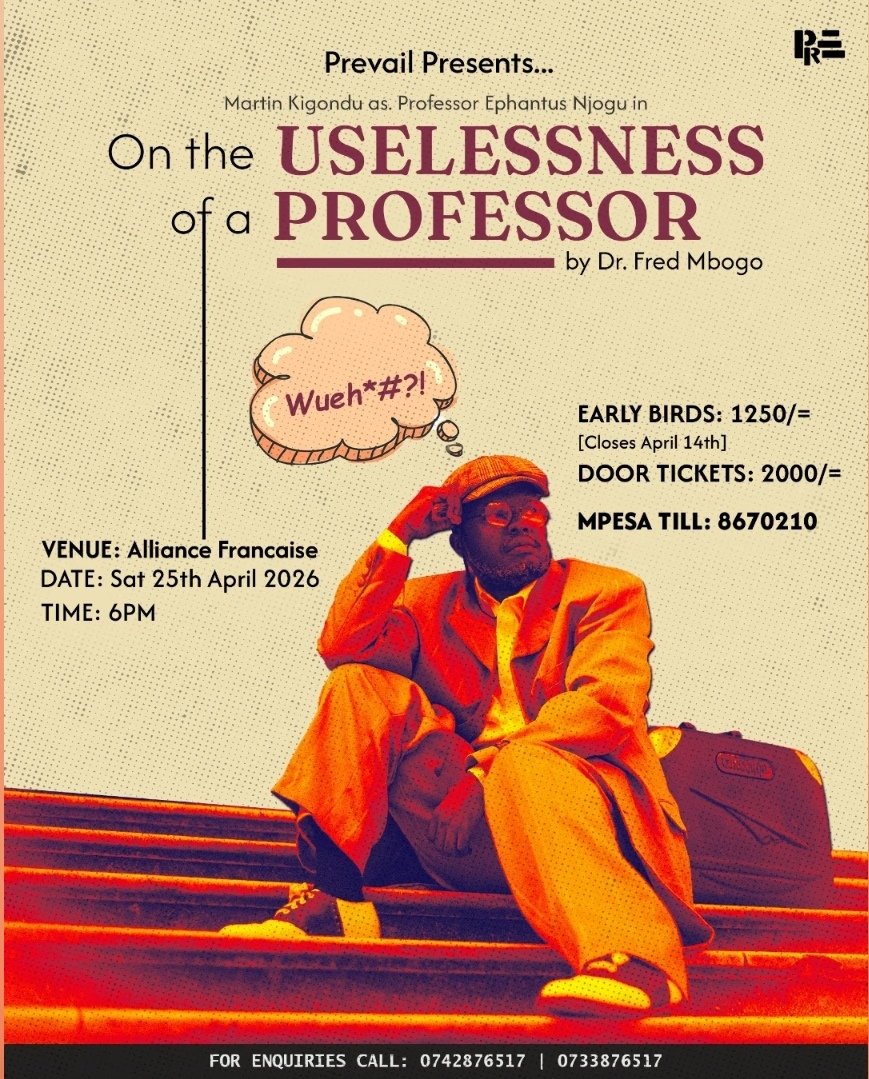 Sherehe_Plug's tweet image. 🎭✨ #Nairobi #Theatre

10 years of @prevailpresents 😮‍🔥

A double bill of award-winning plays: Of Cords and Discord + On the Uselessness of a Professor.

🗓️ Sat, Apr 25
🕒 3 PM &amp;amp; 6 PM
📍 @AFKenya 

🎟️ From KES 2,000
🔗 madfun.com
+254 115 555 000

#SherehePlug