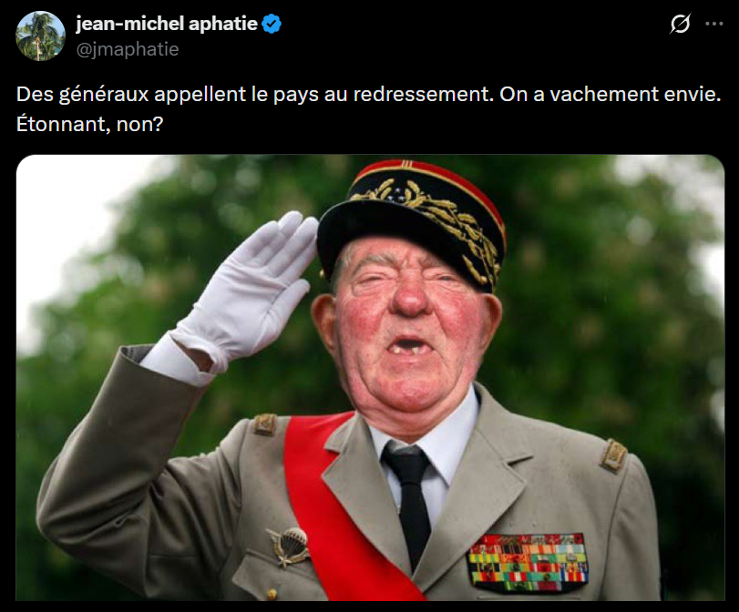 Catherine Vautrin, ministre des Armées et des Anciens combattants, un signalement ou une tape sur les doigts sont ils envisagés à l'encontre de jean Michel Apathie pour des propos pour le moins injurieux vis à vis de tous ces militaires morts en opération pour la France ?