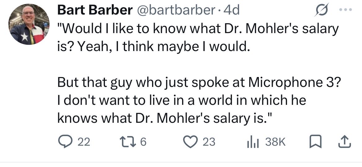 RevWhitm's tweet photo. This is the type of smug, arrogant “leadership” that has put the SBC in the shape it’s in. Those on the platform have been dismissive and insulting to the messengers for far too long. Oh Lord, raise up godly men who will serve You by serving others. https://t.co/a0Rf5tnmZz