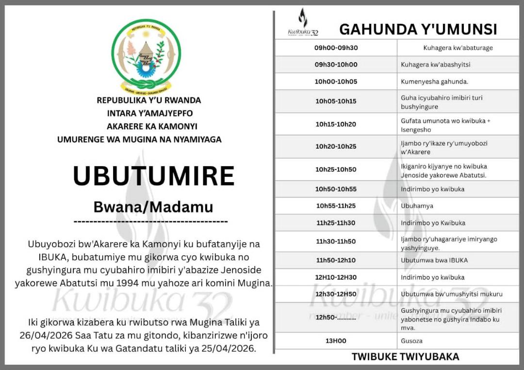 AnnonciataB's tweet image. #RW
#KWIBUKA32
#MUGINA turibuka
Ntimuzazima twararokotse. Dukomeje gutwaza kdi twariyubatse, ntabwo twaheranwe n'agahinda. Twihanganiye n'ibidashoka n'ibikomere tubana nabyo kuko ni amateka yacu. #EricSenderi
@MRutagarama1  @MUDAHINYUKAEdo1 @the_realcontent
Twibuke Twiyubaka