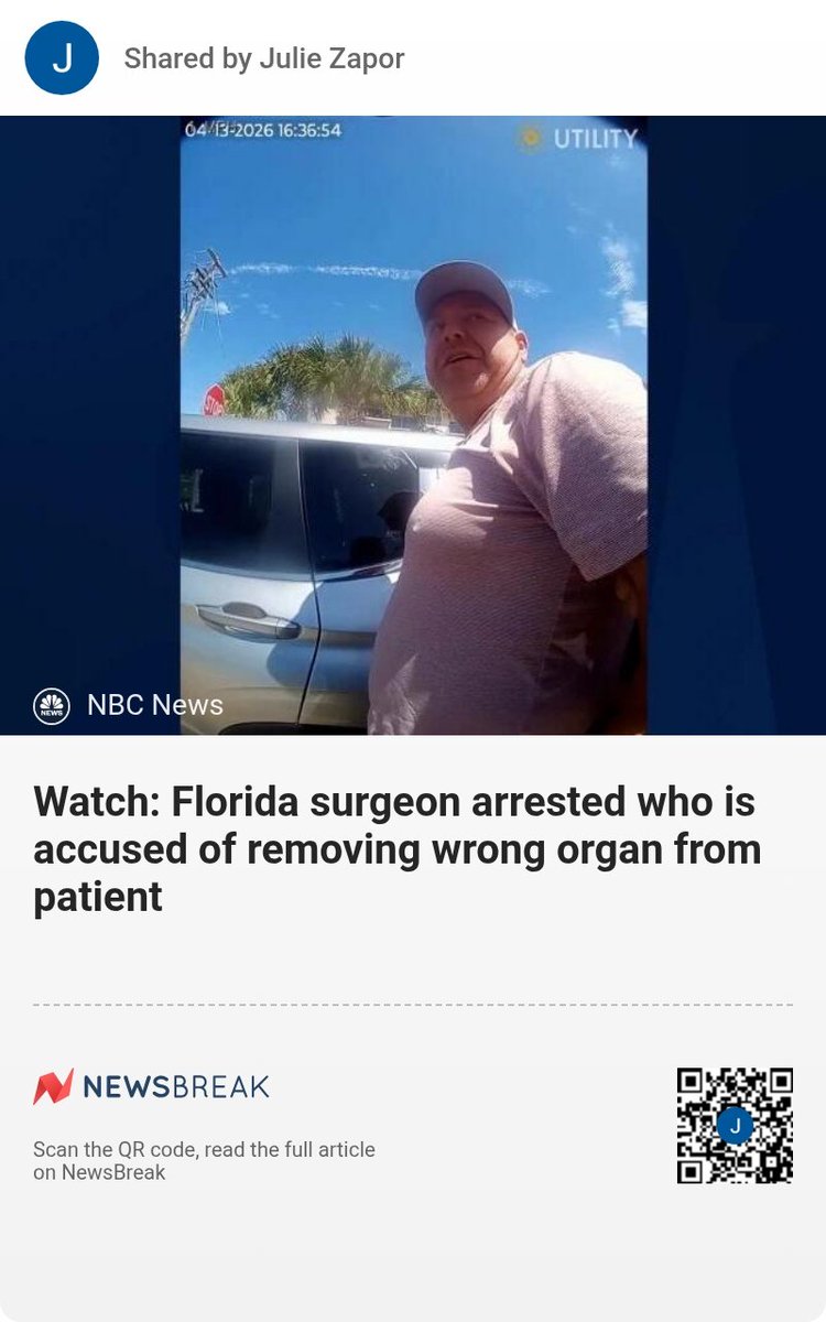 ZaporJulie's tweet image. VIDEO: 🚨🚨🚨 Watch: 

Florida surgeon arrested who is accused of removing wrong organ from patient 

#Surgeon

share.newsbreak.com/i8jubuex