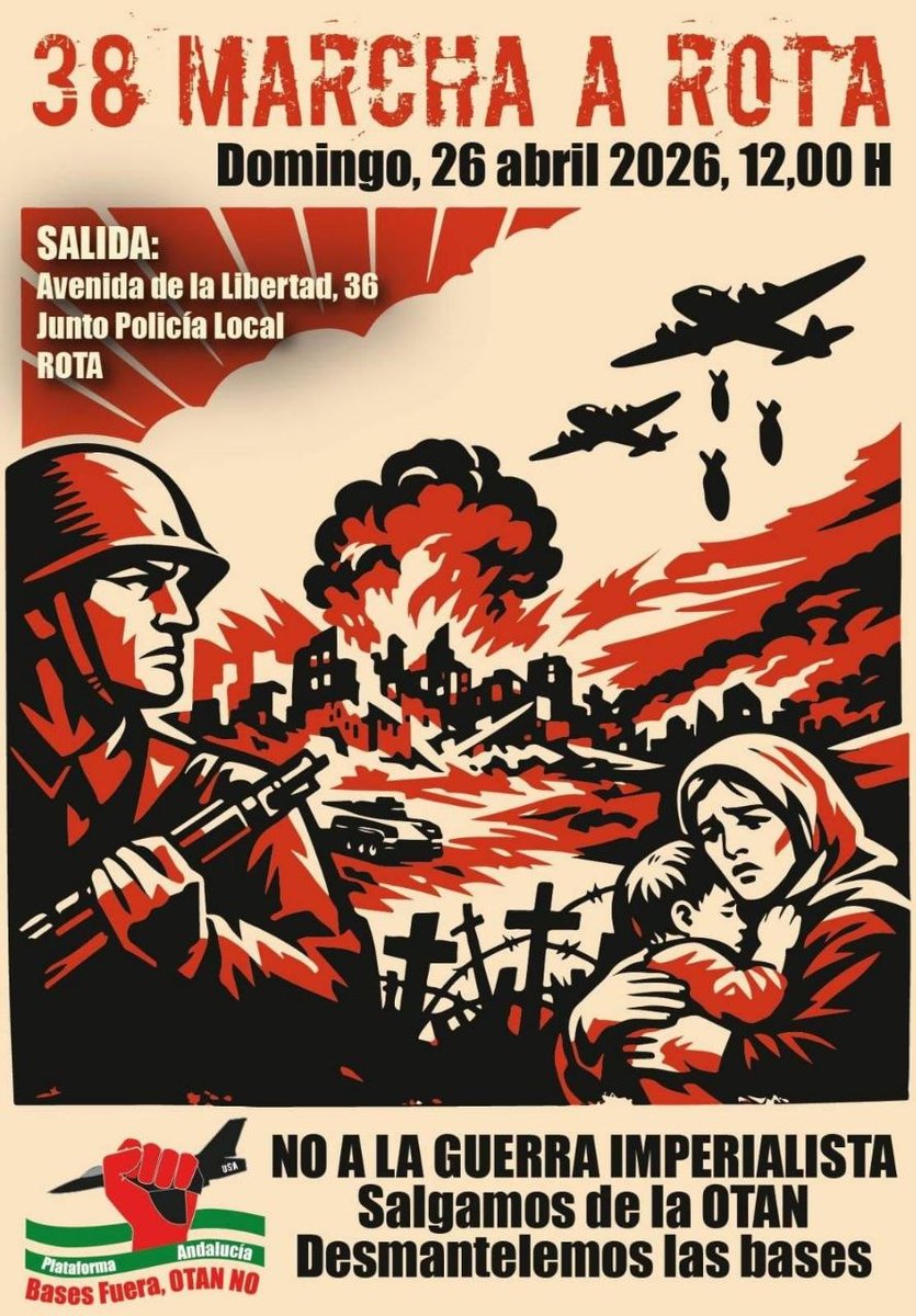 alterandalucia's tweet photo. EE. UU. NOS QUIERE ECHAR DE LA OTAN ¡VÁMONOS! Dónde no nos quieren no debemos estar, menos aún si es una organización armada que se ha caracterizado por la intervención militar para saquear países y sembrar el terror por donde ha pasado.
@ALTER_info #38MarchaARota26Abril https://t.co/ygnHV1BXHW