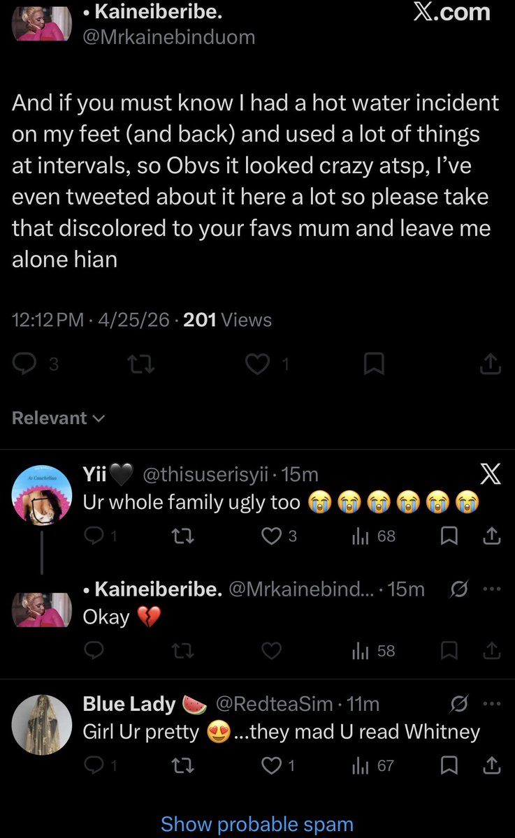 Chanelboy22's tweet photo. Hot water incident on your hands, knees and feet , and it has been incidenting for over 10 years 😂😂😂😂. 
See your feet , hands and knees and your very old face , mind you this is you at your best and u r a  horrible fashion designer bc look at the fabric @Mrkainebinduom https://t.co/xCs8PY6IZl
