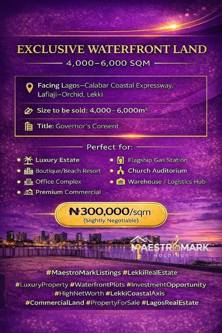maestromarkdir's tweet photo. 🔹 Exclusive Waterfront Land | For Sale.

Perfect for:
🏝️ Luxury Estate
🏨 Boutique/Beach Resort
🏢 Office Complex
🏬 Premium Commercial
⛽ Flagship Gas Station
⛪ Church Auditorium
🏭 Warehouse / Logistics Hub

#MaestroMarkListings #LekkiRealEstate
#LuxuryProperty #Waterfront https://t.co/MDBvkpNwBU