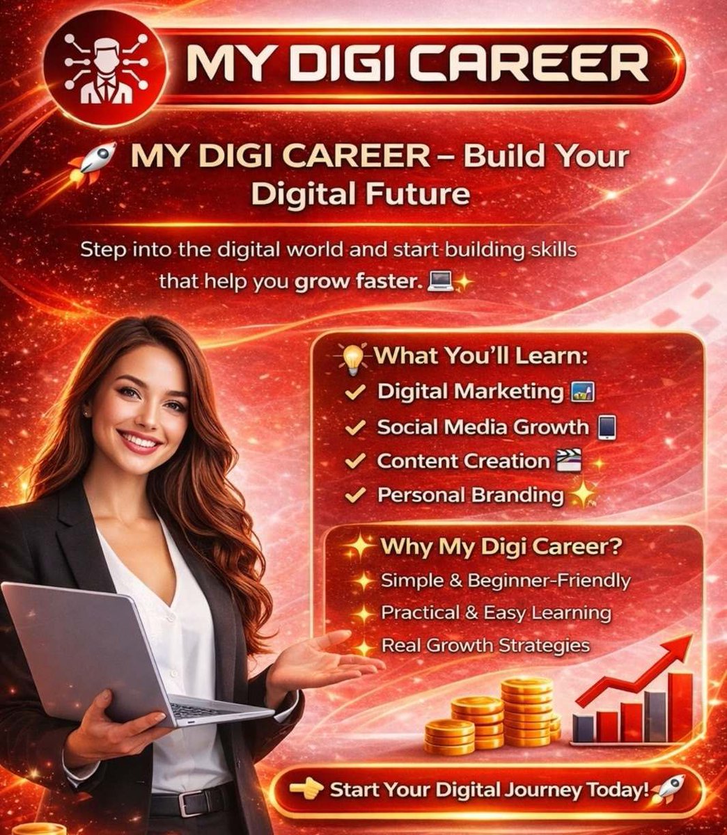 mydigi_career05's tweet image. 🚀 Transform Your Future with Digital Skills!

Stop waiting for opportunities—create them.
Learn in-demand skills, work on real projects, and build a career you’re proud of.

💡 No confusion. No guesswork. Just real growth.

#DigitalSkills #CareerGrowth #LearnAndGrow #FutureReady