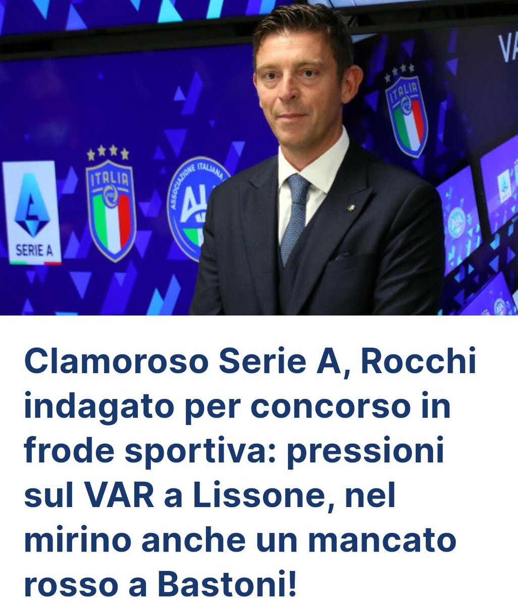 Clamoroso: il designatore #Rocchi indagato per frode sportiva!

L'ho sempre detto che prima o poi qualche magistrato avrebbe scoperchiato il vado di pandora della Marotta League!

Non ditelo agli interTRISTI 🤭

#MarottaLeague #Marotta