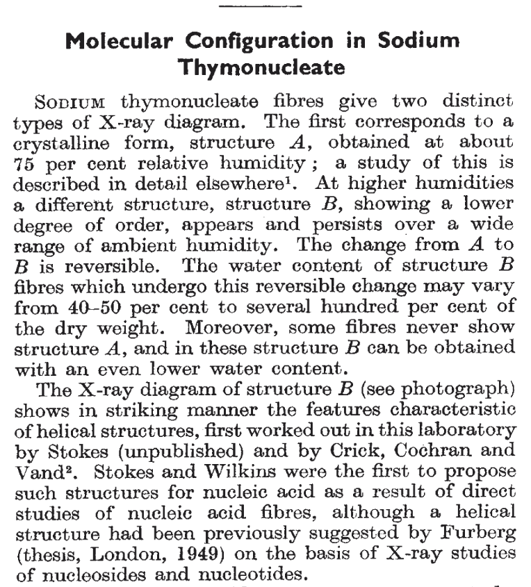 Aiims1742's tweet image. Happy #DNADay to all who celebrate!
Commemorating the simultaneous publication today in @Nature of 3 companion papers on the structure of DNA, including the famous "Structure B" photo-radiograph by Rosalind Franklin. 
#DNADay26