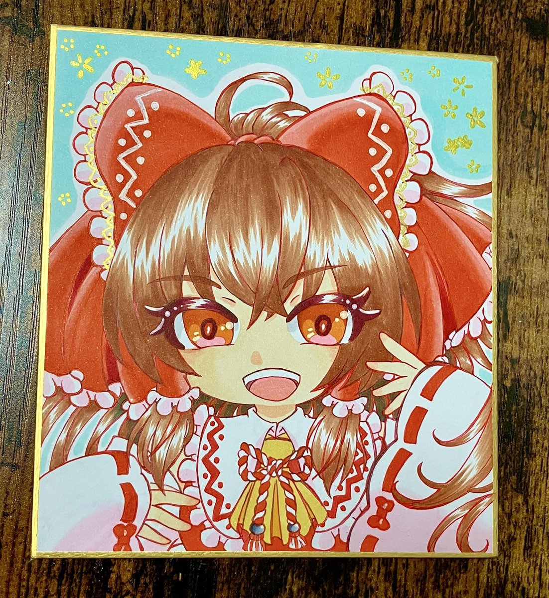 東方プロジェクト 博麗霊夢 直筆色紙 Yahoo!オークション - 東方project アナログイラスト色紙（博麗霊夢）