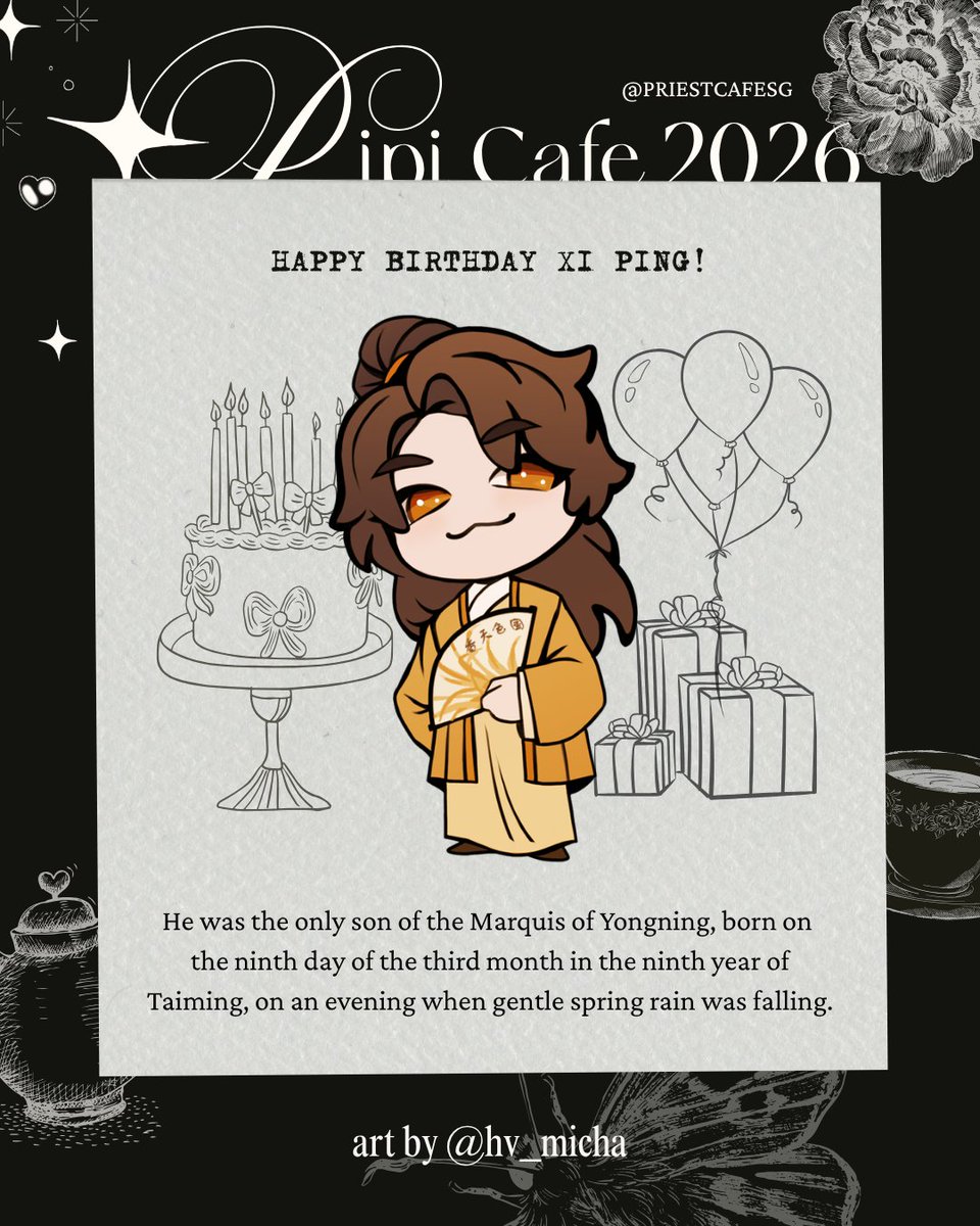 priestcafesg's tweet photo. Happy birthday Xi Ping! He has come to celebrate his birthday at the maid cafe 🥳

Surprise sticker inclusion for all attendees and orders. Thank you @hv_micha for the art! 

#pipicafe26 #priest太岁 https://t.co/9vFrPtwhKc