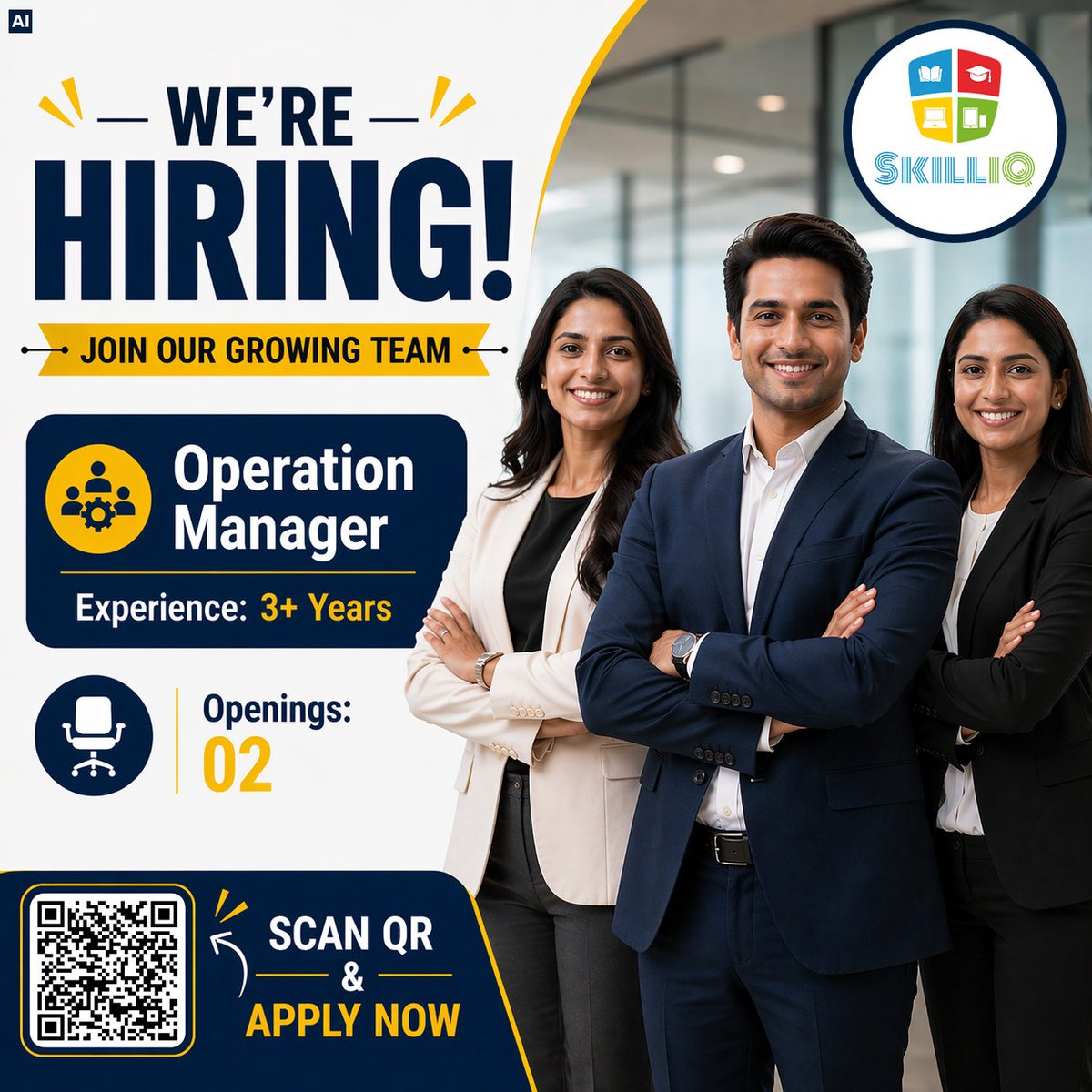 SkillIQCourse's tweet image. We’re hiring! 

SkillIQ is looking for an experienced Operation Manager (3+ yrs exp).
Openings: 2
Join a growth-driven team, lead operations, and build your career with impactful projects.

Apply now 
desk.xceltec.com/job_apply_form…

#Hiring #OperationsManager #CareerGrowth