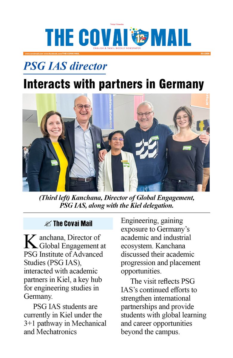 CovaiMail's tweet image. PSG IAS director interacts with partners in Germany

#thecovaimail #PSGInstituteofAdvancedStudies #academicpartners #coimbatore #Germany #Kiel
