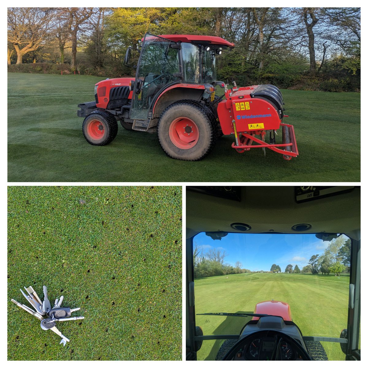 Broomstu's tweet image. Busy week on the course here @HonitonGolf. Greens spiked, dressed with 20t of @MansfieldSand and an application of @Sustane_NF fertiliser. Heights of cut are being established on the 2nd hole ready for opening on 1st May!⛳🏌️‍♂️ #greenkeeping #golf #spring26