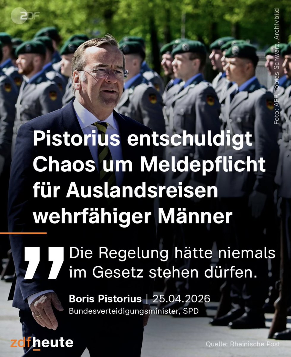 na dann wär ja wohl alles geklärt Herr Verteidigungsminister, ist nur ein kleiner entschuldbarer Fehler, dass einem so ein freiheitbeschränkendes Militarisierungsgesetz durch den gesamten Gesetzgebungsprozess im Bundestag rutscht, kann schließlich jedem mal passieren
