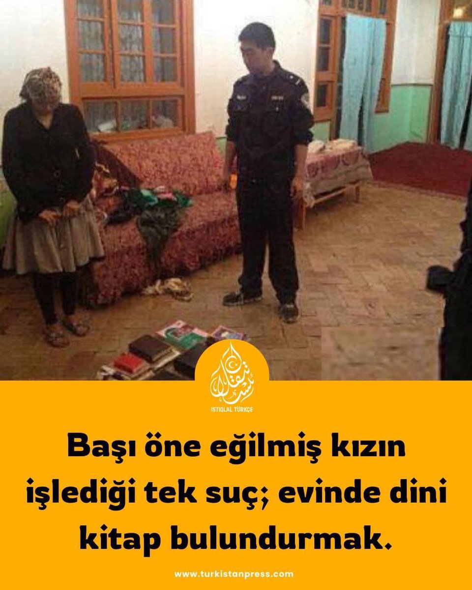 IstiqlalTurkce's tweet photo. 👉 “Bu başı öne eğilmiş genç kızın işlediği ‘suç’ evinde dini kitap bulundurmak”…
❗ Paylaş ki çalınan inanç özgürlüğü görünür olsun!”
#Uygur #Soykırım #DoğuTürkistan #Unutma #ÇindeYıkılacak https://t.co/E0y9FtP2yl