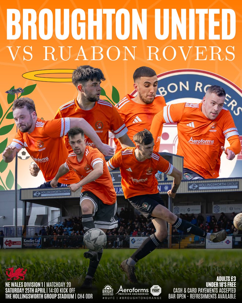 BroughtonUtd's tweet photo. ⚽️ | A massive afternoon coming up👀 

The Reserves finish their league season at Penyffordd whilst the Firsts host Ruabon💥

Results could mean that both sides confirm promotion later today😲 

All support for the lads is massively appreciated🫡 

#BUFC⚽️ | #BroughtonOrange🟠 https://t.co/MMWHvZzwkJ