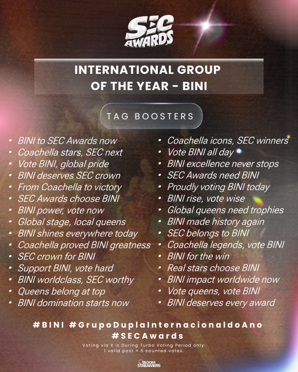 BloomStreamers's tweet photo. Nasaan na ang masisipag mag drop tags?

Target: 1K (once reached i will be posting new booster)

Reply with tag booster and tags.
Please note na hindi po namin pinagsama ang tags para hindi tayo ma spam. Salamat po. 

#BINI #GrupoDuplaInternacionaldoAno #SECAwards https://t.co/2Y6KoPFVvY