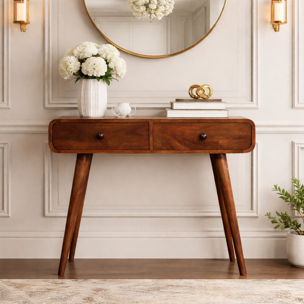 ArtisanDropship's tweet image. Sleek, warm, and effortlessly refined_IN4397✨
Handcrafted from 100% solid mango wood in a Honey Caramel finish, this console features softly curved edges, 2 compact drawers.
#ArtisanFurniture #ConsoleTable #MidCenturyStyle #SolidWood #HomeStyling #TimelessDesign