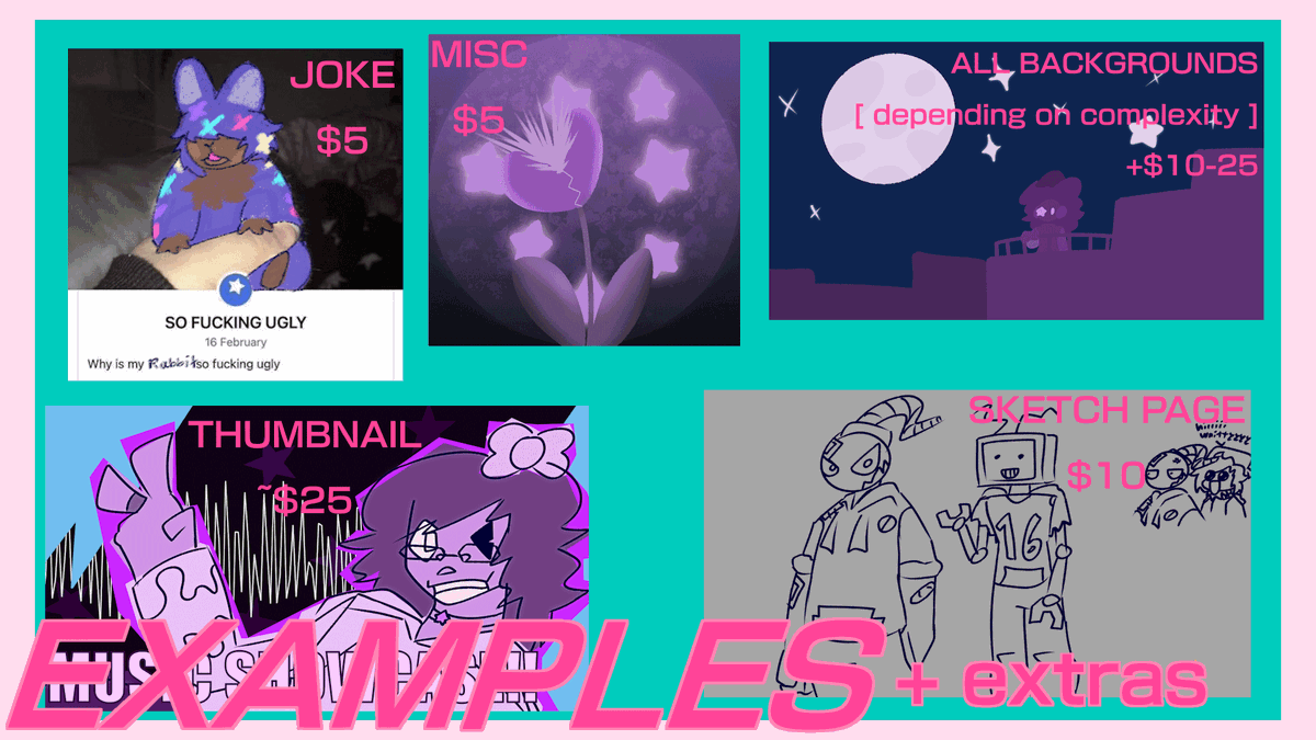 ChloesParadise's tweet image. OOOORDER UP !!!!! NEW COMMISSION SHEET !!!

once again, all communication can either be through twitter dms, or discord dms ! [ via chloesparadise ] where payment will be discussed :-]

any and all questions, and sharing is heavily appreciated !! &amp;lt;3 

#art #commissions #what