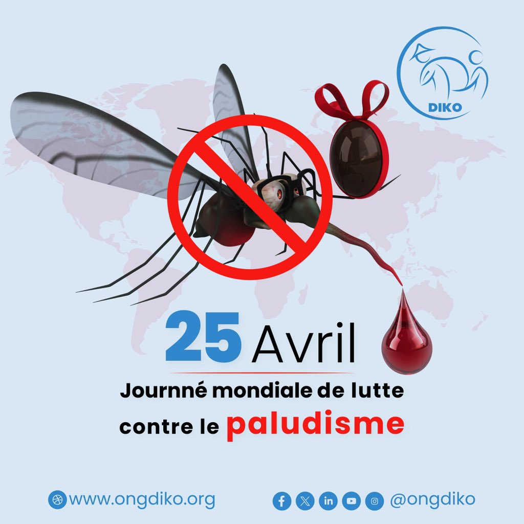 ONGDIKO1's tweet photo. 🌍 Journée Mondiale de Lutte contre le Paludisme 🦟
Le paludisme reste l'une des maladies les plus meurtrières en Afrique, mais ce n'est pas une fatalité. À l’ONG DIKO, nous croyons fermement qu'un monde sans palu est possible !
En cette journée spéciale, nous réaffirmons notre engagement aux côtés des communautés pour briser le cycle de la transmission. Ensemble, adoptons les bons réflexes : ✅ Dormir systématiquement sous une moustiquaire imprégnée. ✅ Assainir notre environnement pour éliminer les eaux stagnantes. ✅ Consulter immédiatement un centre de santé en cas de fièvre.
Investir dans la lutte contre le paludisme, c'est investir dans l'avenir de nos enfants et la santé de notre nation. 🏥💪
#ONGDIKO #WorldMalariaDay #ZéroPaludisme #SantéPourTous #LutteContreLePalu