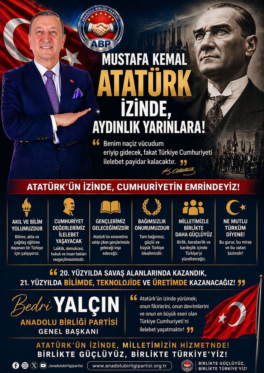 Bedri Yalçın Anadolu Birliği Partisi Genel Başkanı tweet media