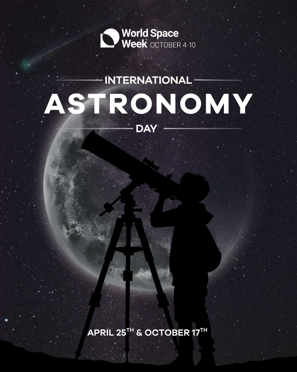 WorldSpaceWeek's tweet image. 🔭🌟 𝑰𝒏𝒕𝒆𝒓𝒏𝒂𝒕𝒊𝒐𝒏𝒂𝒍 𝑨𝒔𝒕𝒓𝒐𝒏𝒐𝒎𝒚 𝑫𝒂𝒚 

Celebrate the night sky and those who help us explore it. In 2026, Astronomy Day falls on April 25 and October 17.
✨ Don’t miss Comet C/2025 R3 at its brightest!

#WorldSpaceWeek #AstronomyDay #STEM #CometC2025R3