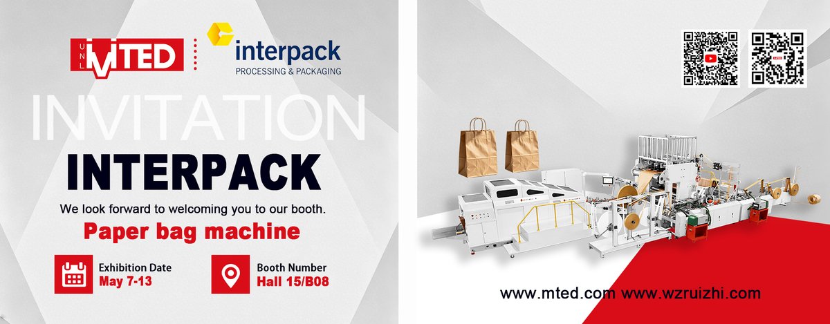 Ruizhimachine's tweet image. Meet us at interpack 2026 for packaging solutions, application displays and real conversations with our team.

#interpack
#ruizhimachinery
#paperbagmachine
#handlepaperbagmachine
#flatbottompaperbagmachine

Contact us
Email:sales@wzruizhi.com
Learn more: mted.com