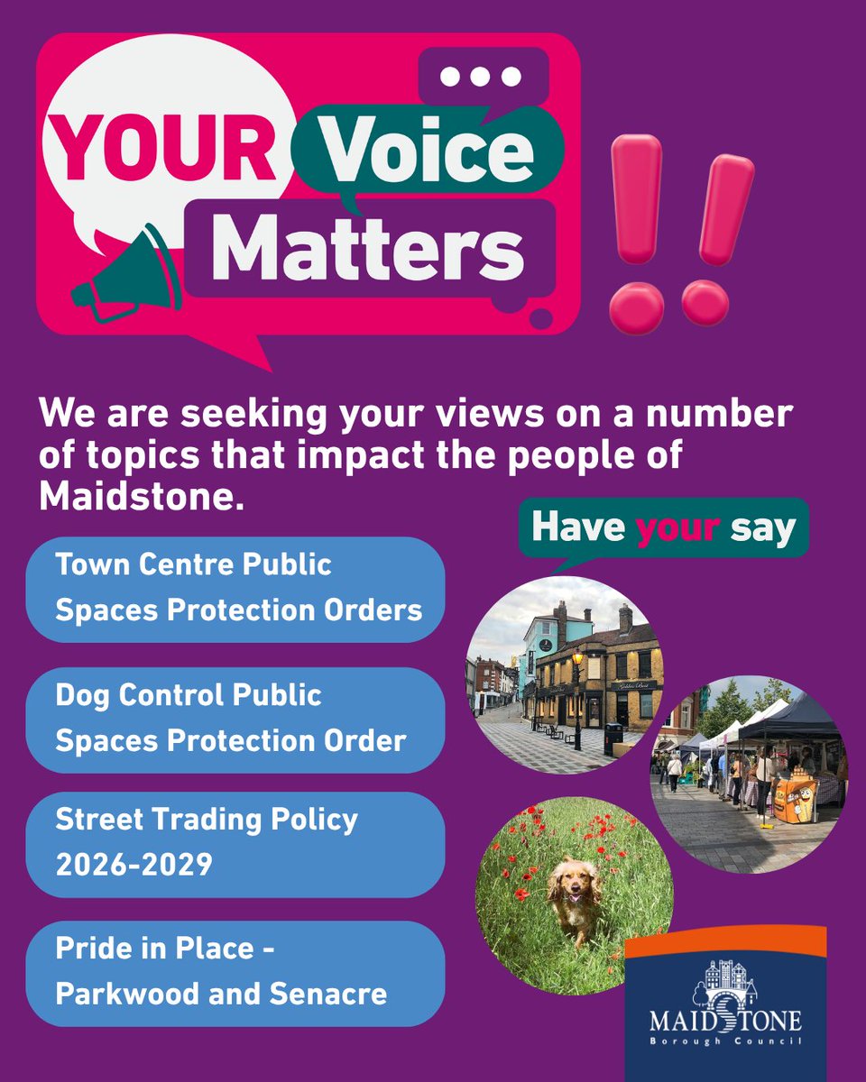 maidstonebc's tweet image. 📣 Maidstone, we want to hear from you! Share your views on our latest consultations/ 
Let your voice be heard! 👉 letstalkmaidstone.uk.engagementhq.com
#Maidstone #PublicConsultation #YourVoiceMatters