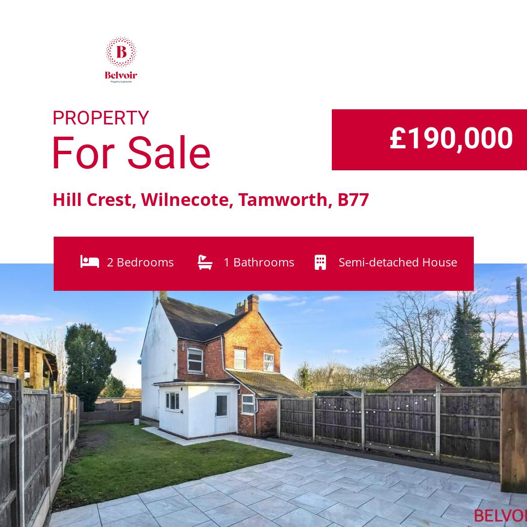 TamworthBelvoir's tweet image. 🏠 For Sale 2 Bed Semi-detached House OIRO £190,000

Contact Us for more details:
📞 Tel: 01827 63996
📩 Email: tamworth@belvoir.co.uk

#propertytamworth #propertyforsale #propertytorent