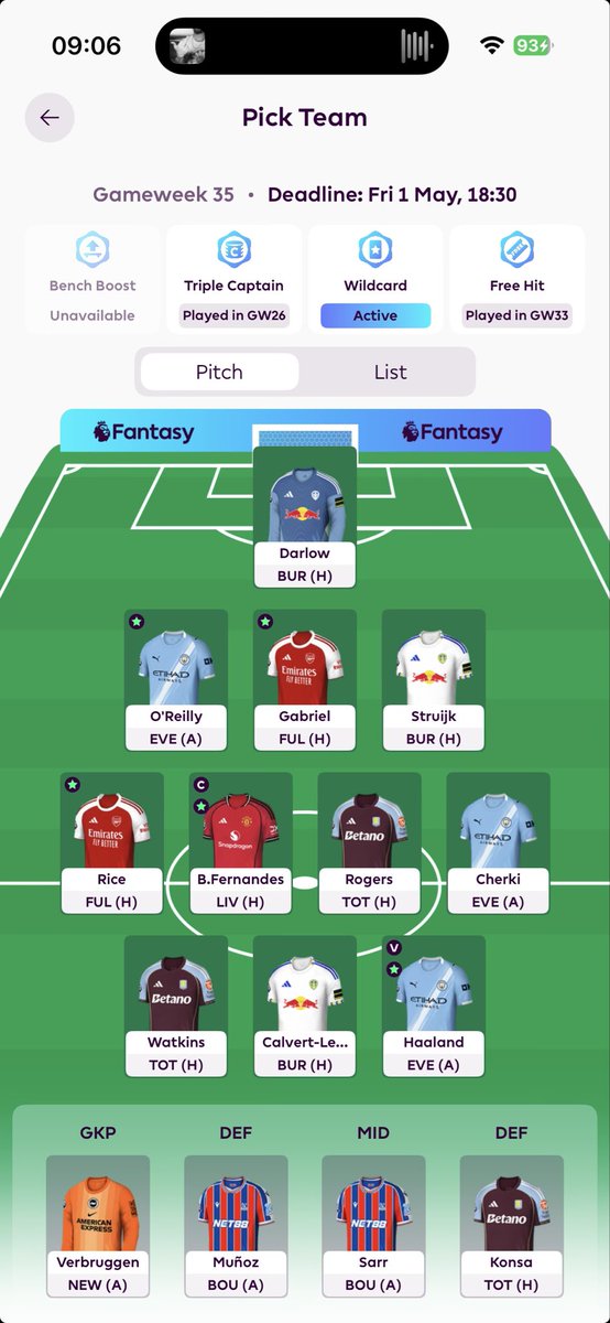 trunksalt's tweet photo. @FPL__Raptor Current draft, probably taking out Bruno for Saka https://t.co/S9qxyD3X2C