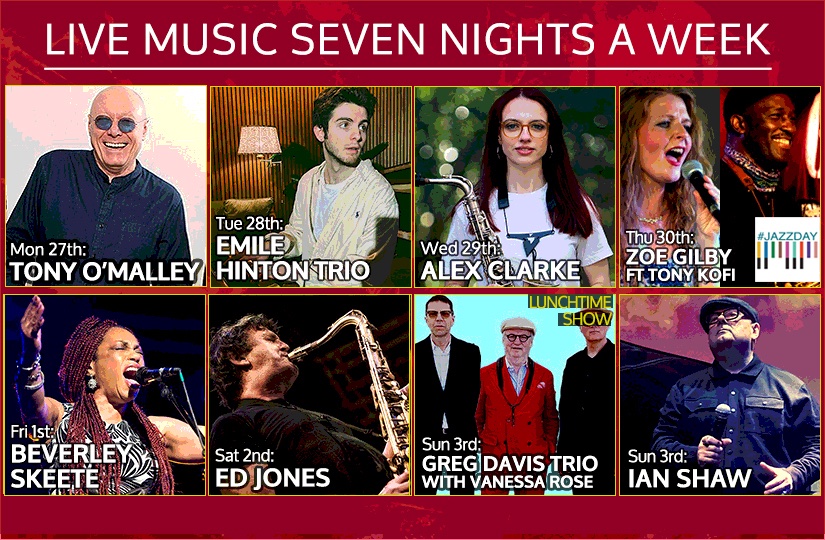 606club's tweet photo. What's on @ the #606 :: 27/4 - 3/5 2026🎵
Mon: Tony O'Malley
Tue: Emile Hinton
Wed: Alex Clarke
Thu: @IntlJazzDay-@ZoeGilbyMusic @tonykofi 
Fri: @BeverleySkeete 
Sat: @edjonessax 
Sun #Lunch: Greg Davis/Vanessa Rose
Sun: @ianshawjazz 
Book: https://t.co/9or5SoA6PI #jazz #london https://t.co/R8Dvox1hNp